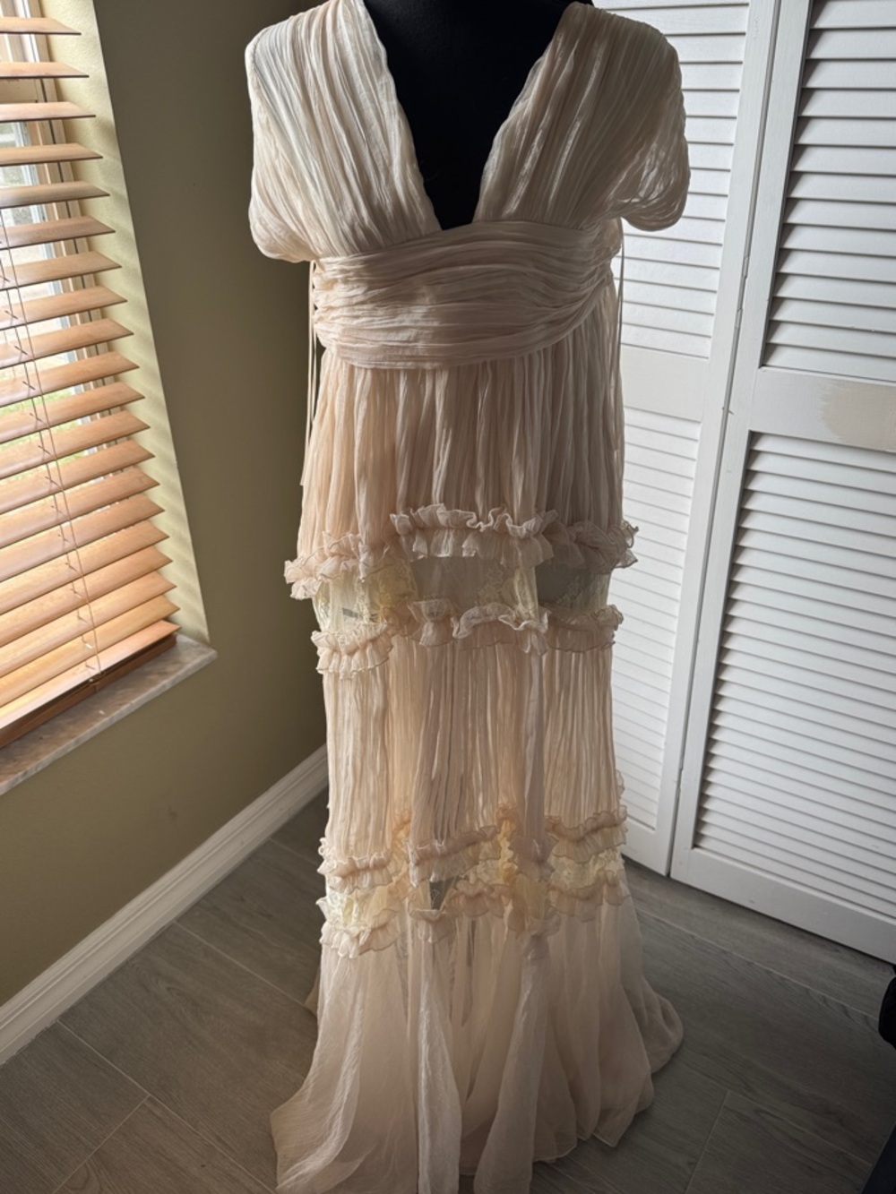 Fashion Nova Cream Pleated Maxi Dress